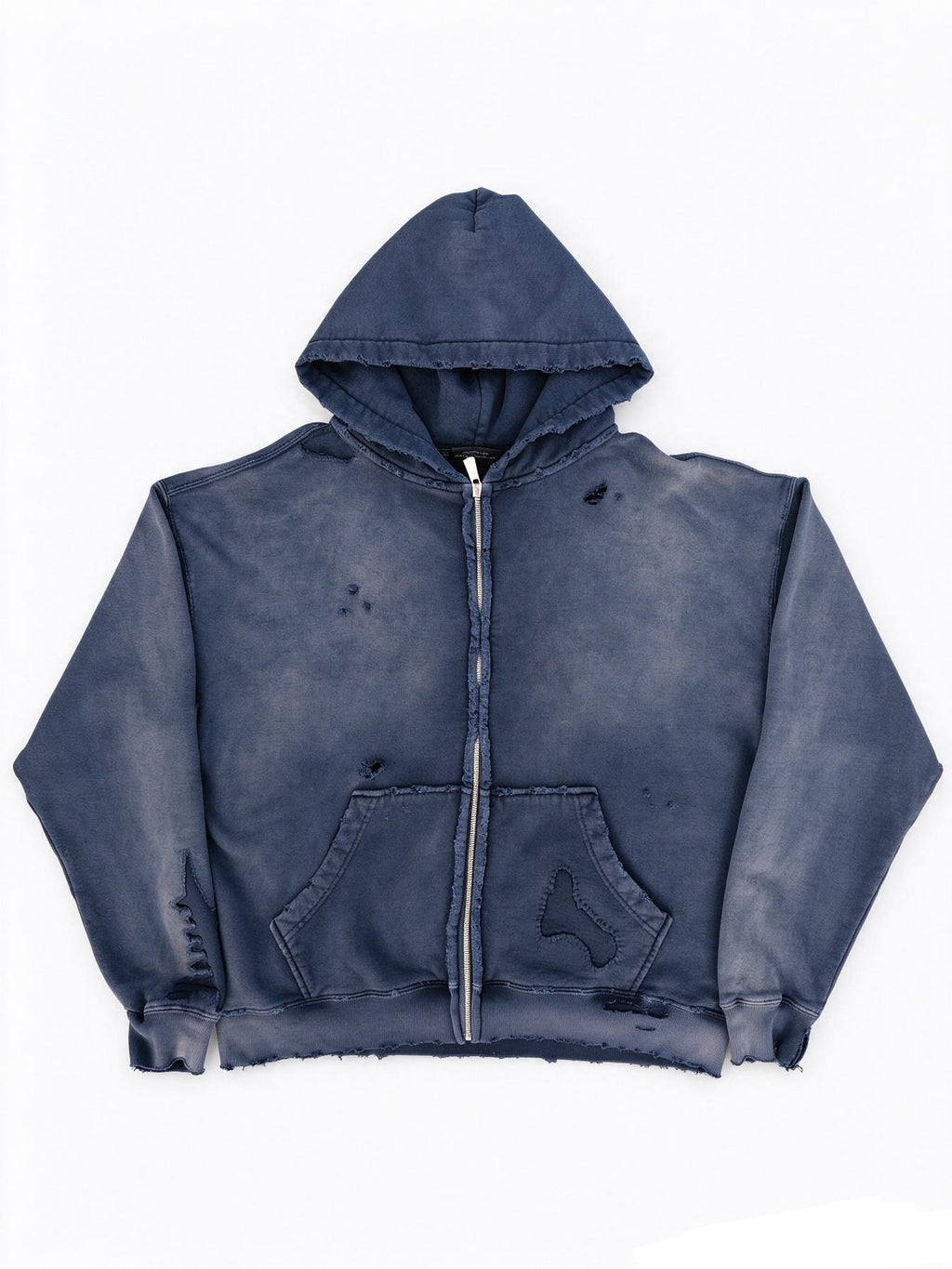 Distressed/Repaired Blue Zip Hoodie