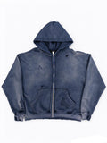 Distressed/Repaired Blue Zip Hoodie