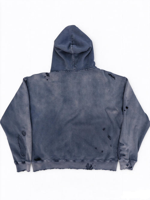 Distressed/Repaired Blue Zip Hoodie